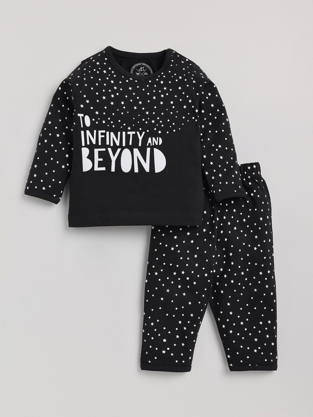 

Clt.s Kids Typography Printed Pure Cotton Night Suit, Black