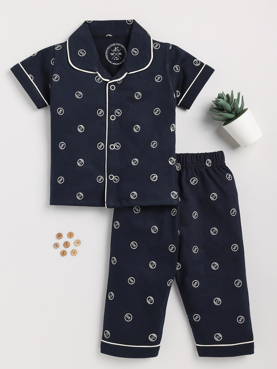 

Clt.s Kids Conversational Printed Pure Cotton Night Suit, Blue