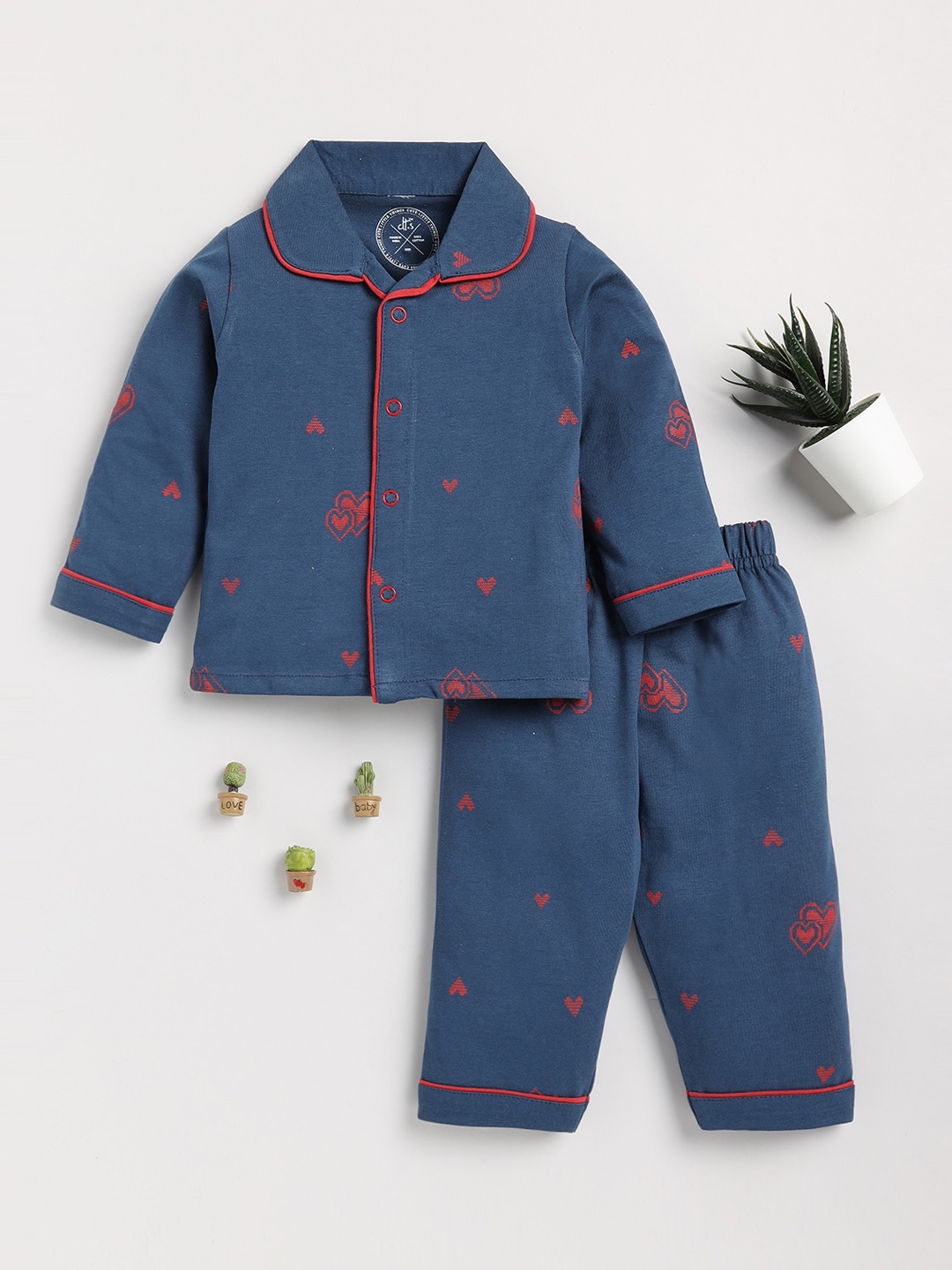 

Clt s Unisex Kids Blue & Red Printed Night suit