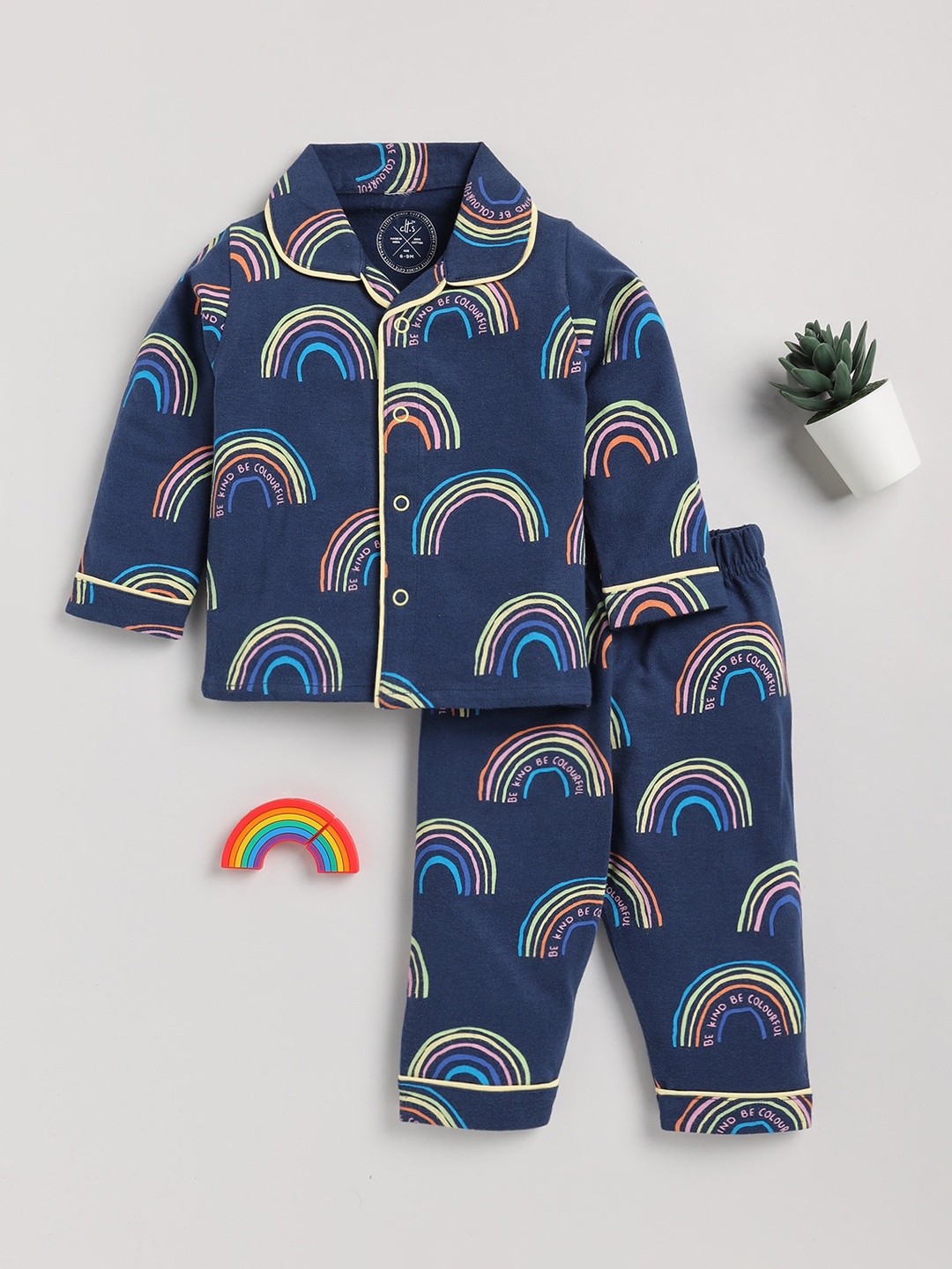 

Clt.s Kids Conversational Printed Pure Cotton Night Suit, Blue