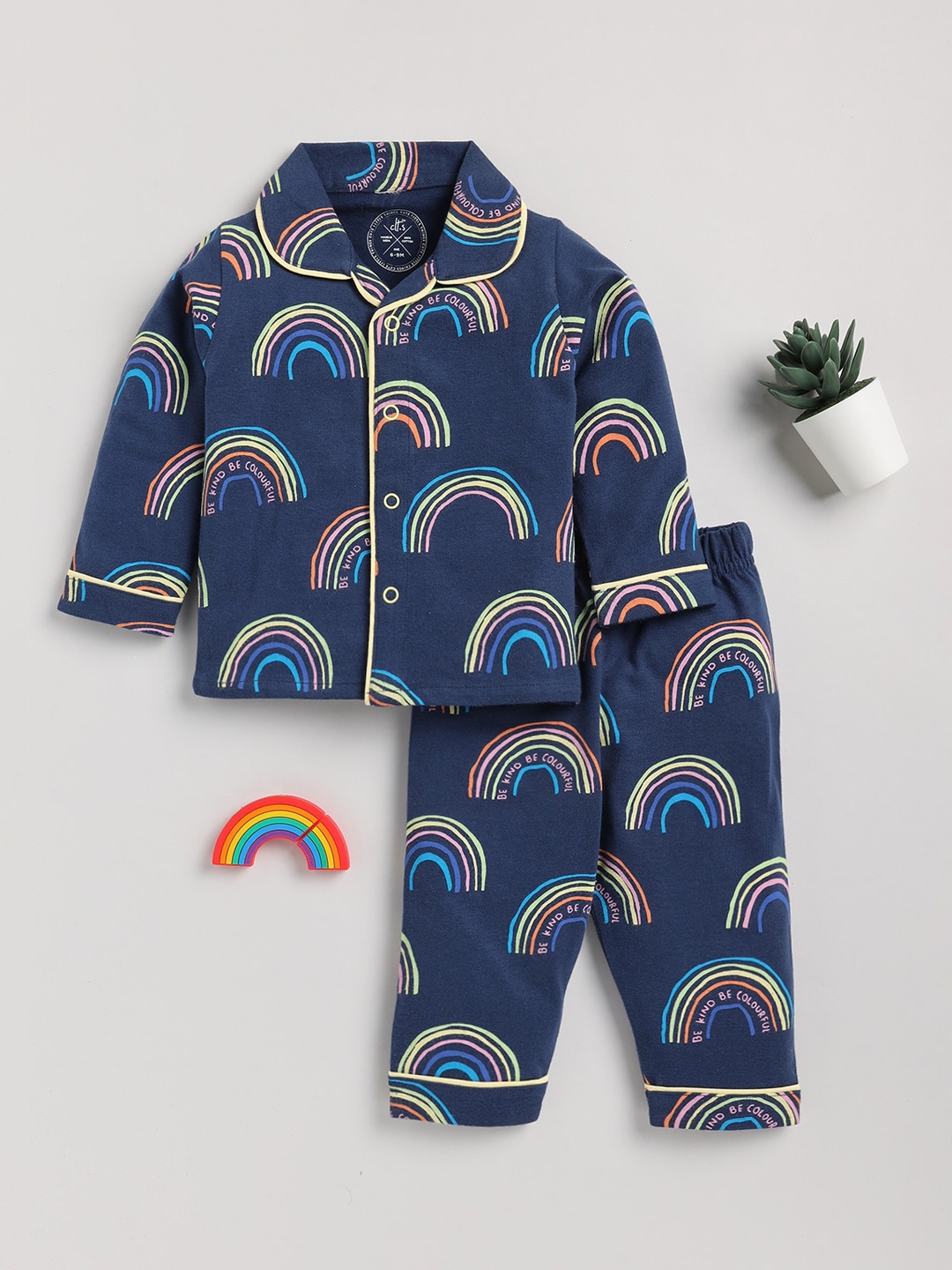 

Clt.s Kids Conversational Printed Pure Cotton Night Suit, Blue