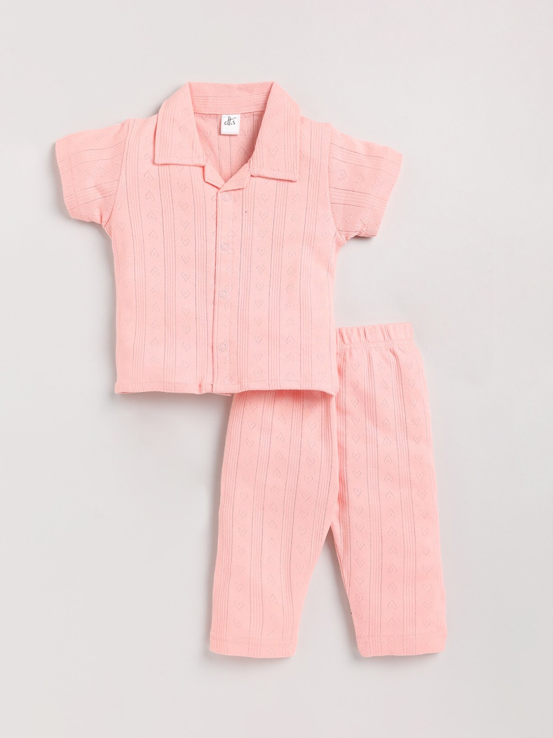 

Clt.s Kids Striped Pure Cotton Night Suit, Peach