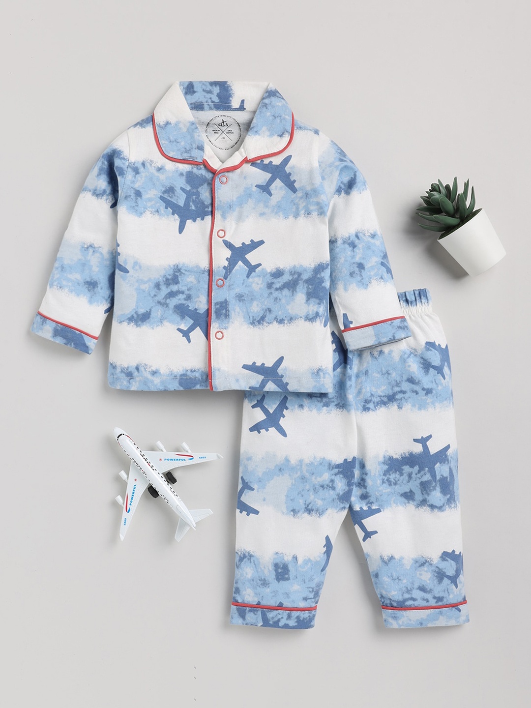 

Clt.s Kids Conversational Printed Pure Cotton Night Suit, Blue