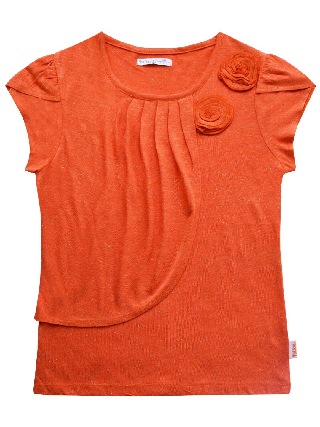 

milou Girls Cap Sleeves Pleated Rose Top, Orange