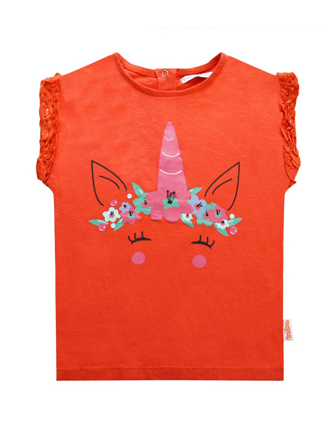 

milou Girls Graphic Printed Pure Cotton Round Neck Top, Orange