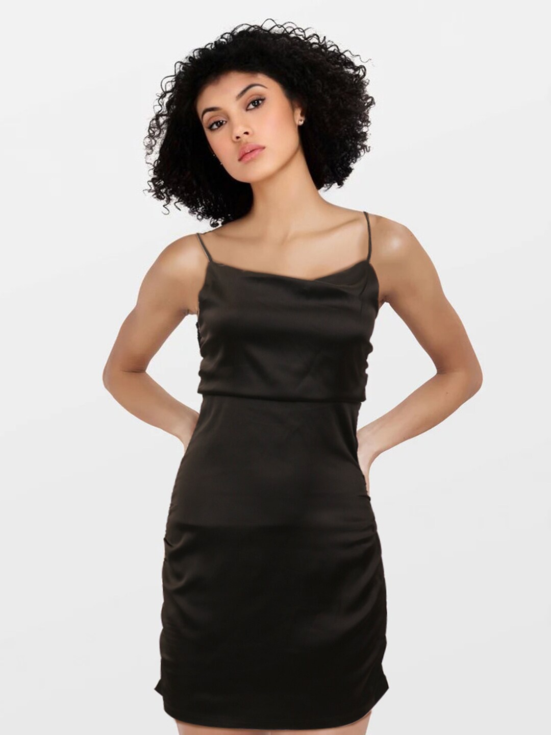 

IZF Shoulder Strap Styled Back Sheath Mini Dress, Black