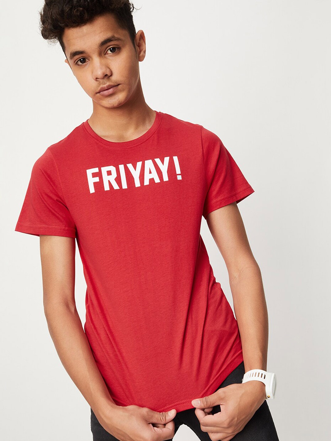 

max Boys Typography Printed Pure Cotton T-shirt, Red