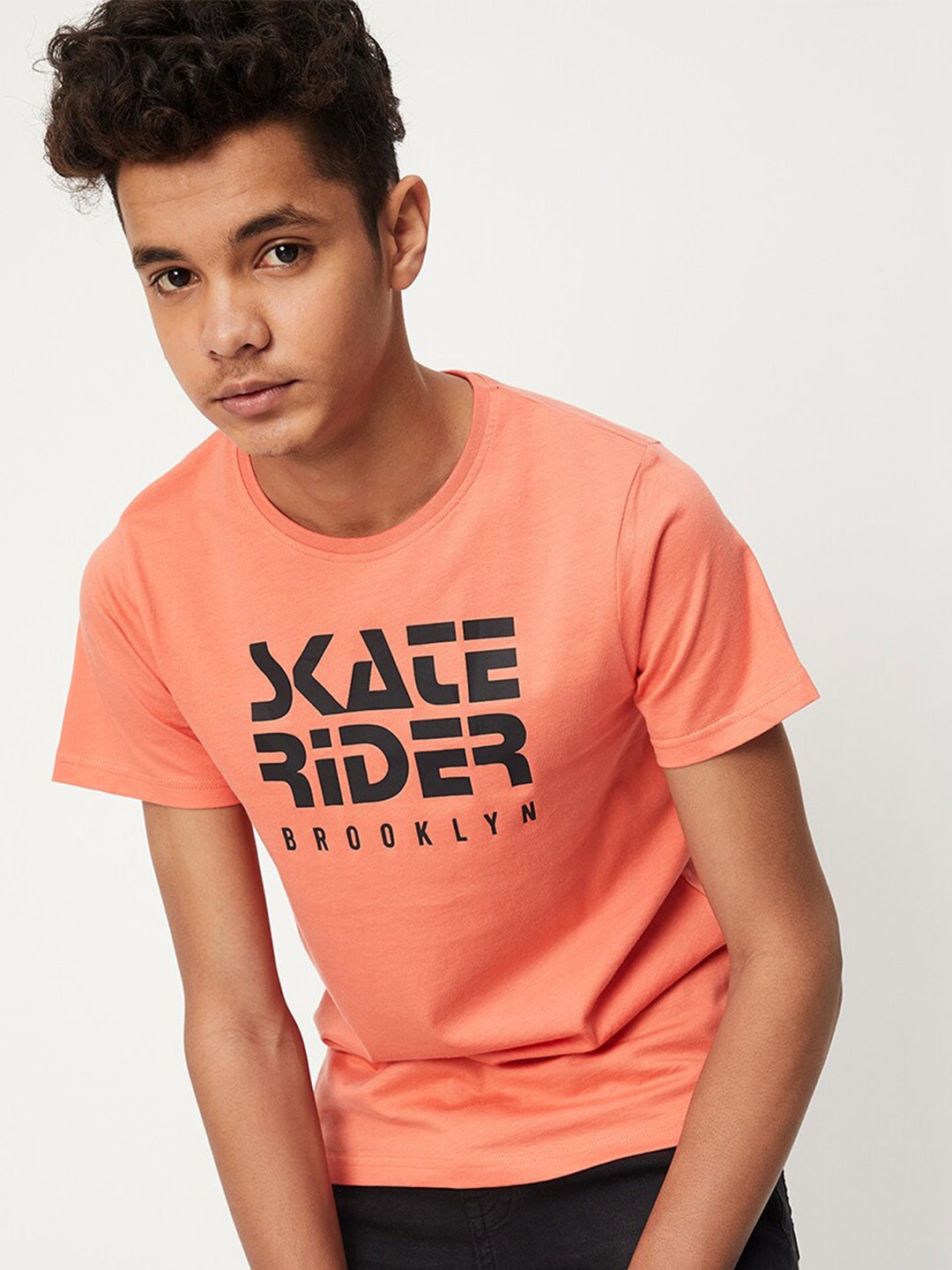 

max Typography Printed Pure Cotton T-shirt, Orange