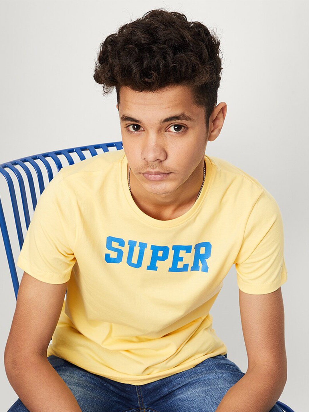 

max Boys Typography Printed Short Sleeves Pure Cotton T-shirt, Yellow
