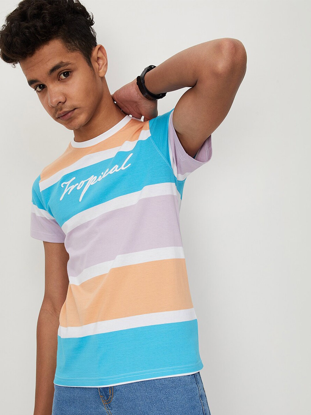 

max Boys Striped Pure Cotton T-shirt, Lavender