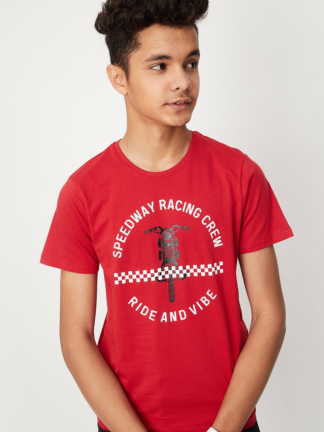 

max Boys Typography Printed Pure Cotton T-shirt, Red