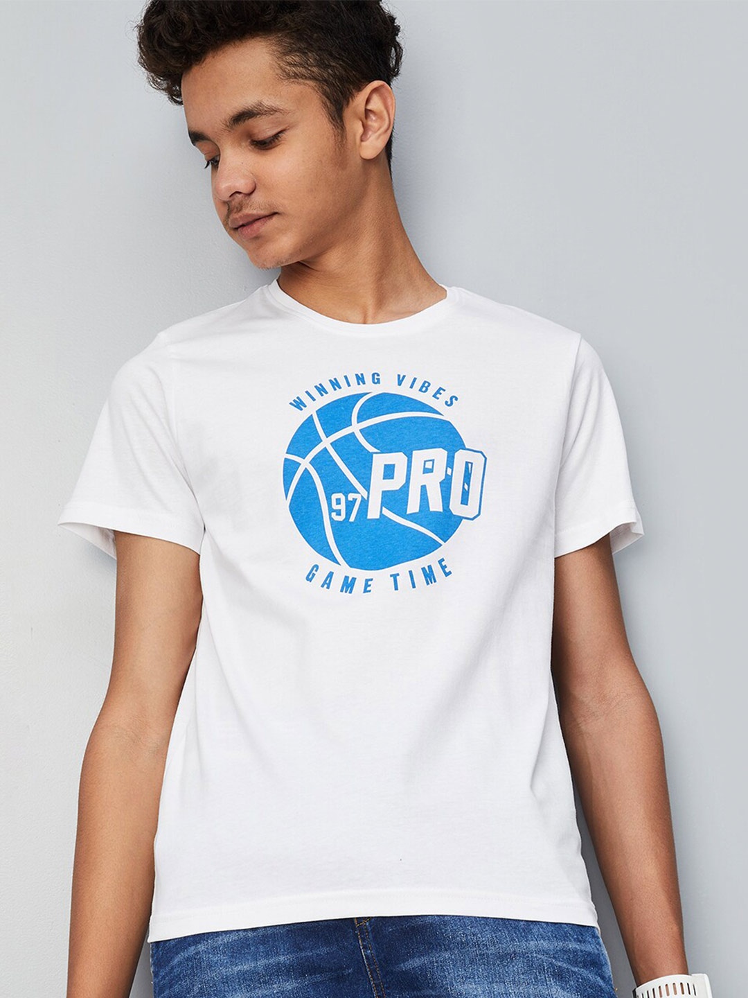 

max Boys Typography Printed Pure Cotton T-shirt, White
