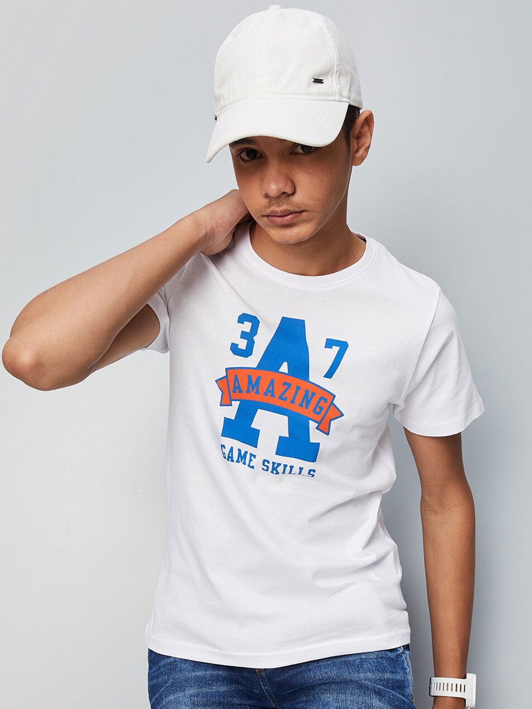

max Boys Round Neck Typography Printed Cotton T-shirt, White