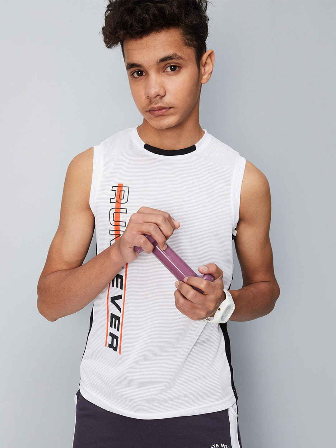 

max Boys Sleeveless Typography Printed T-shirt, White