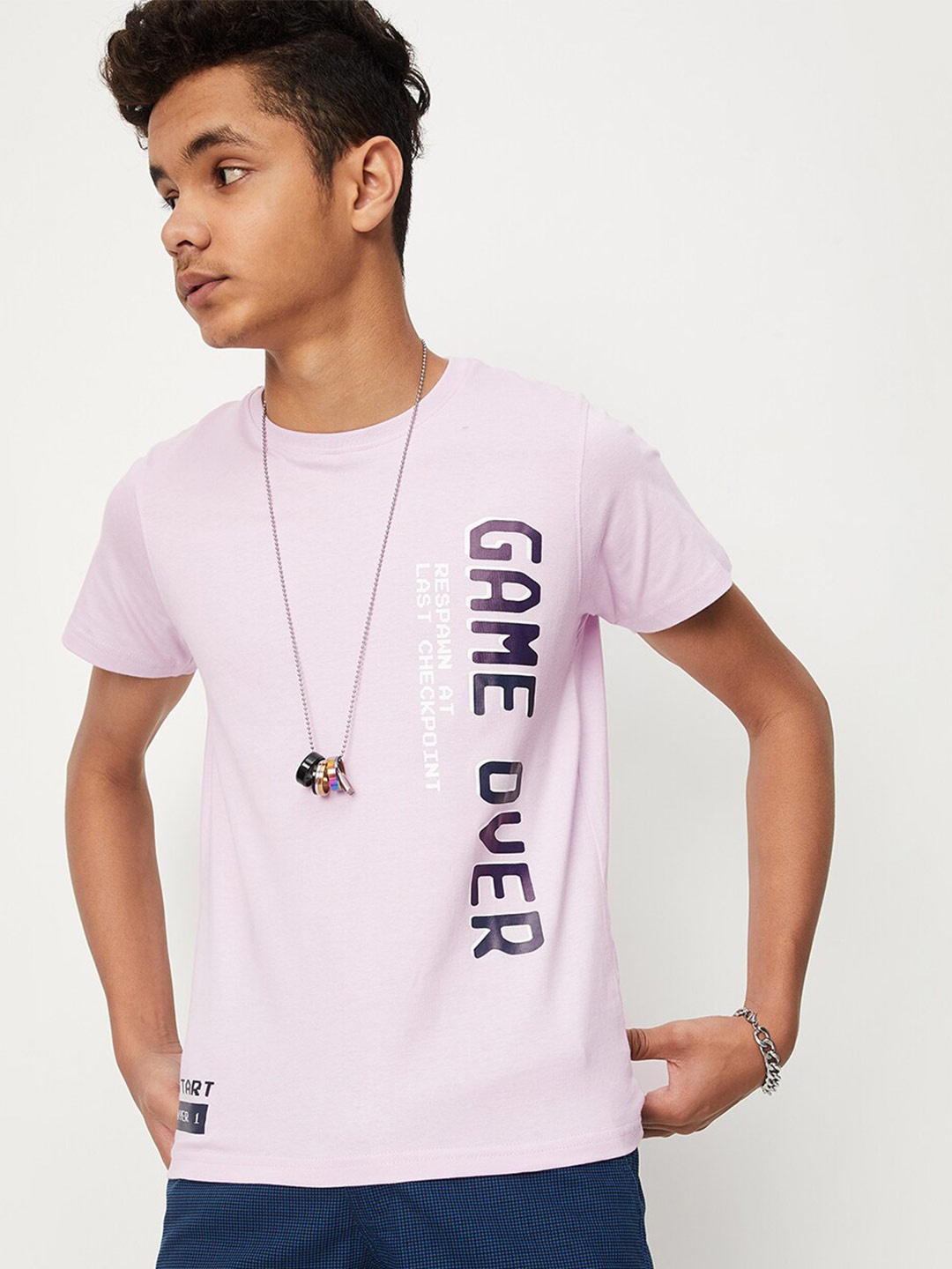 

max Boys Typography Printed Pure Cotton T-shirt, Purple
