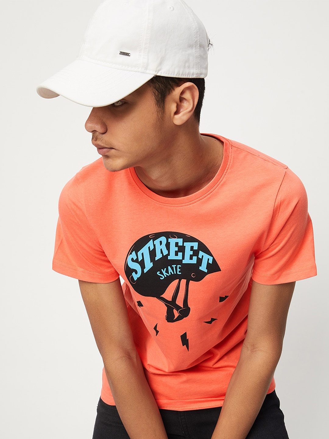 

max Boys Round Neck Typography Printed Cotton T-shirt, Orange