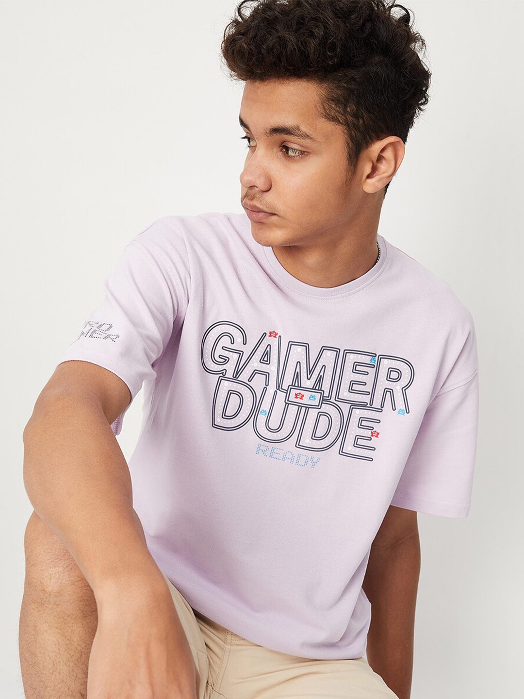 

max Boys Typography Printed Oversize Pure Cotton T-shirt, Lavender