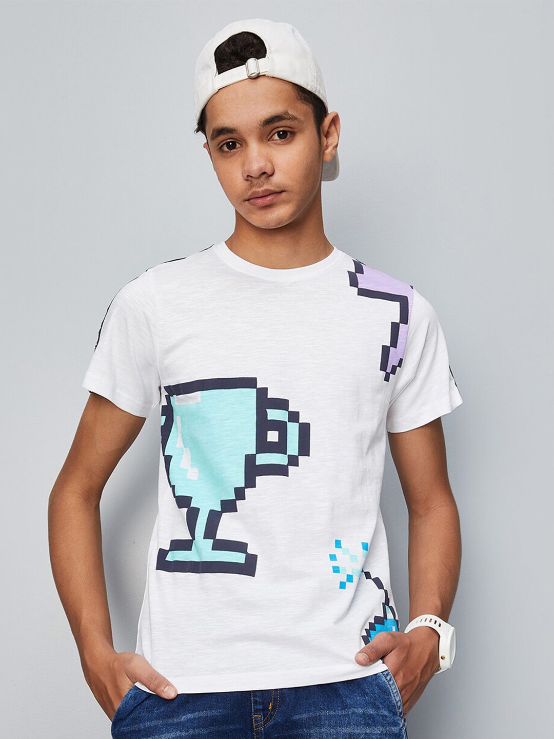 

max Boys Graphic Printed Cotton T-shirt, White