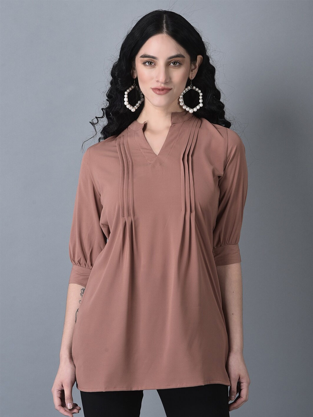 

CANOE Mandarin Collar Puff Sleeves Tunic, Rose