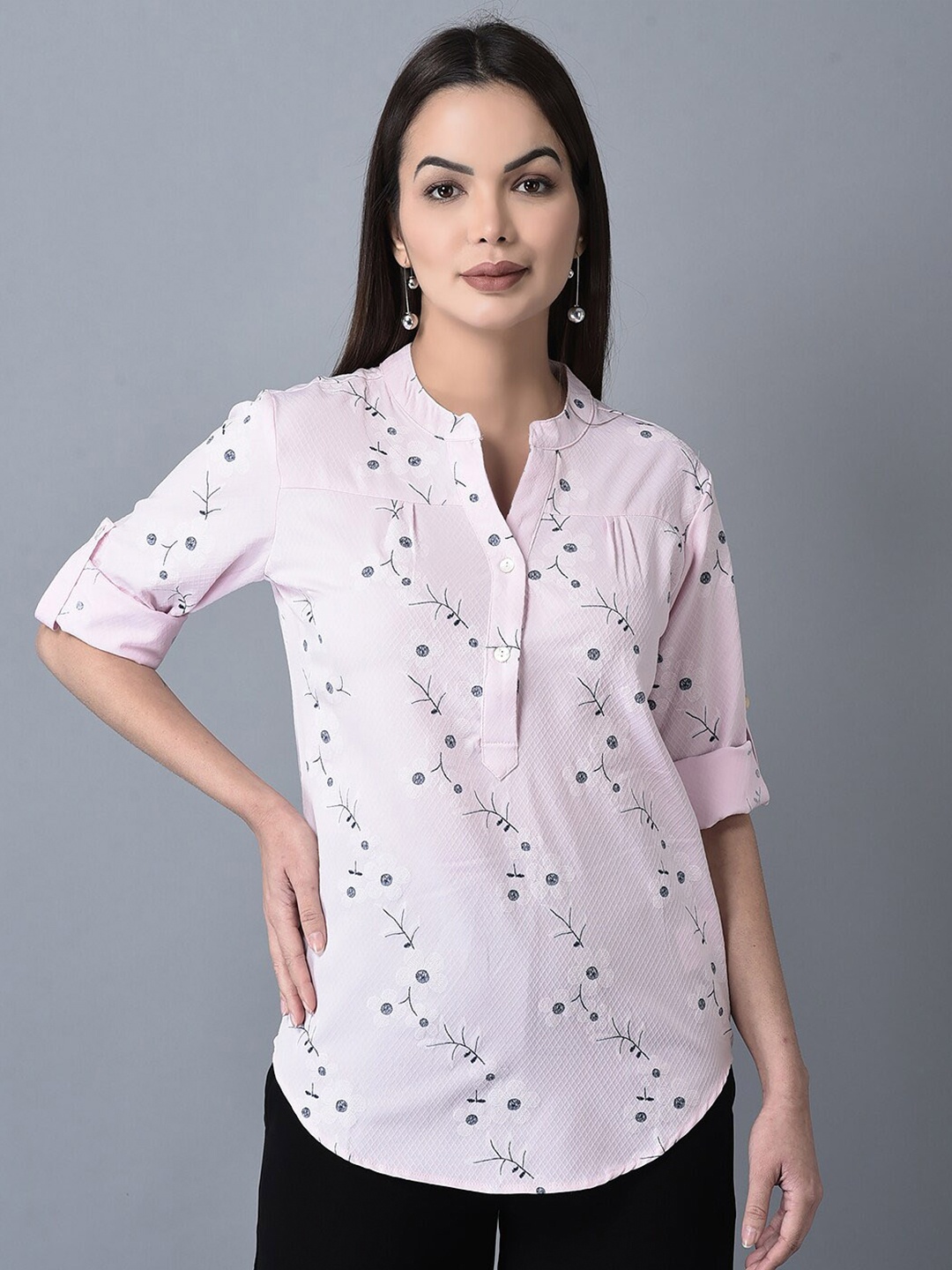 

CANOE Floral Printed Mandarin Collar Tunic, Pink