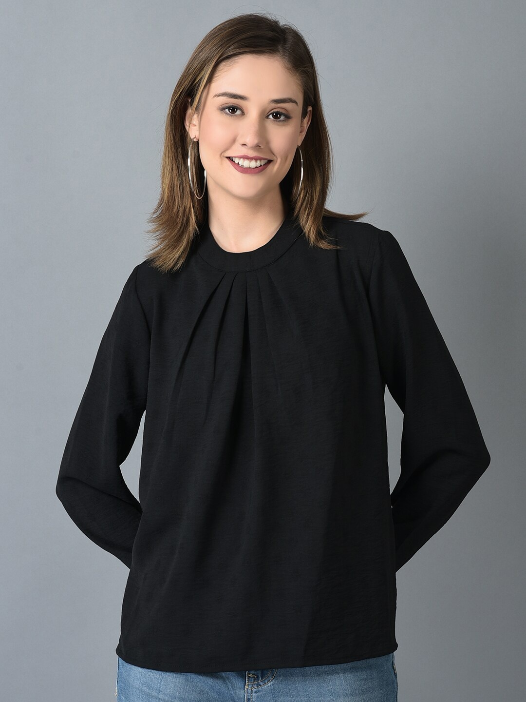 

CANOE Round Neck Regular Tunic, Black