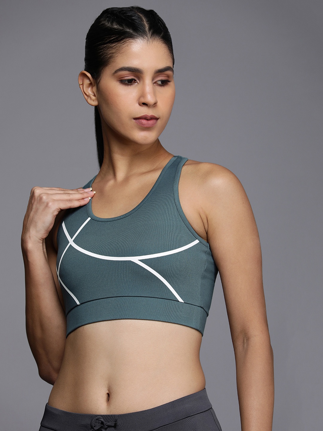 

HRX by Hrithik Roshan Full Coverage Lightly Padded Rapid-Dry Yoga Bra, Grey