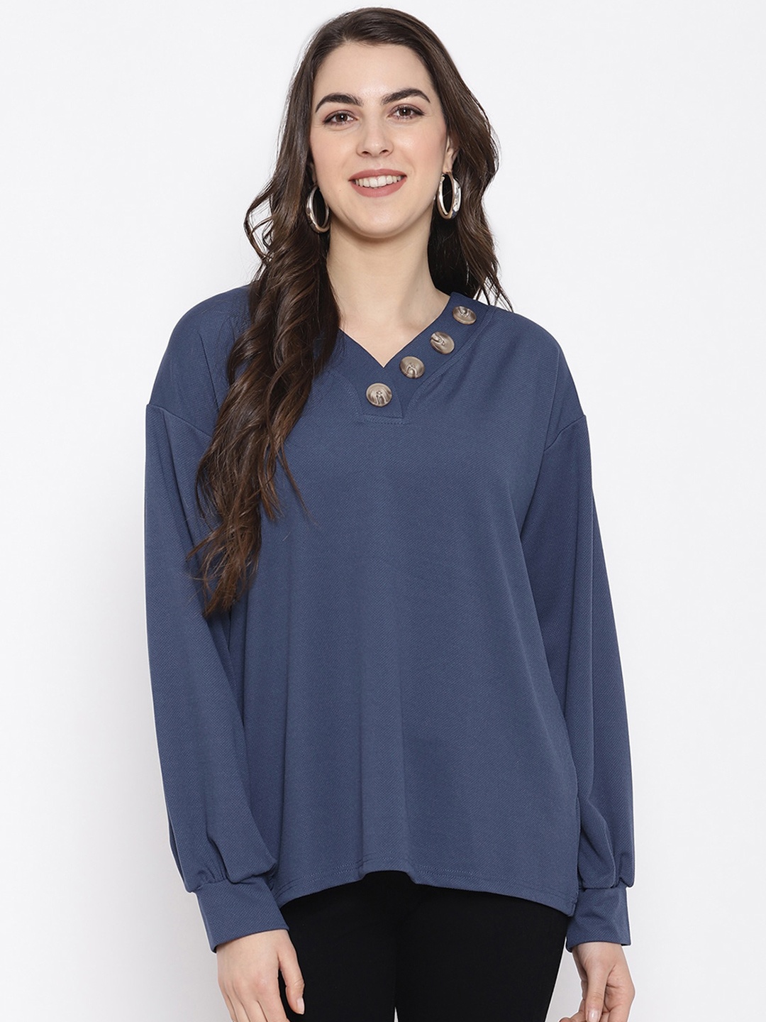 

iki chic V-Neck Drop-Shoulder Top, Navy blue