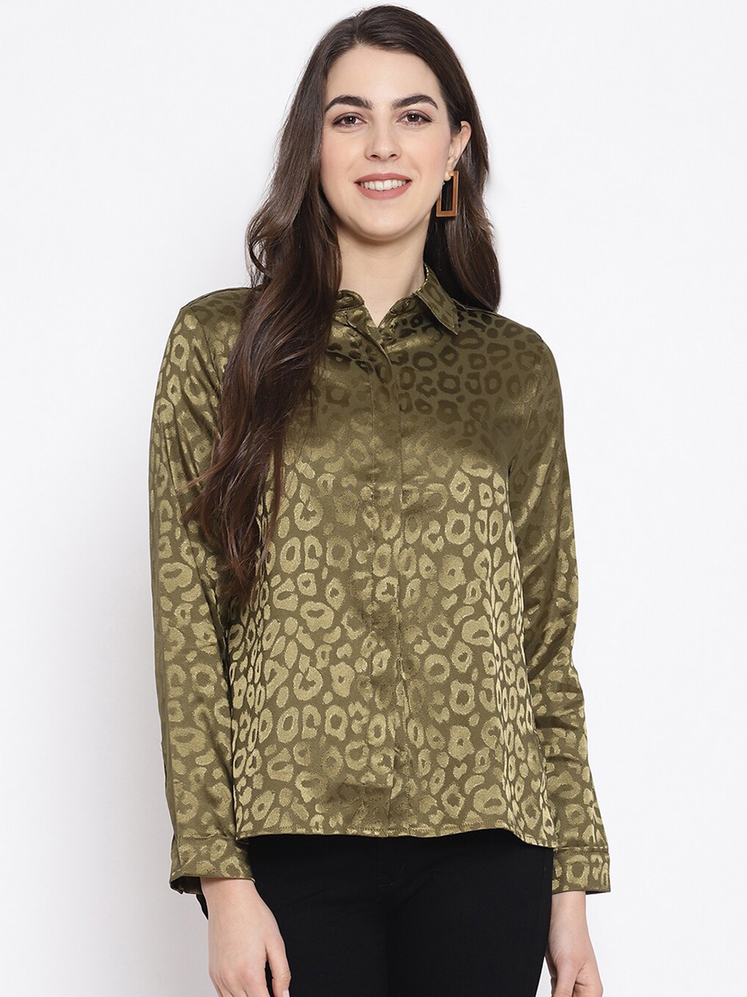 

iki chic Animal Print Shirt Style Top, Green