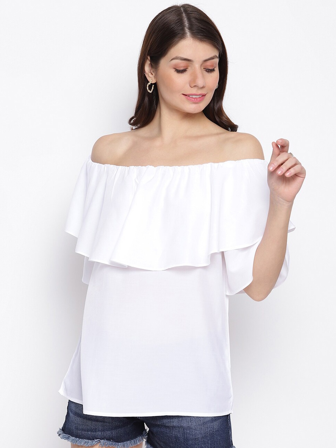 

iki chic Off-Shoulder Flared Sleeves Bardot Top, White