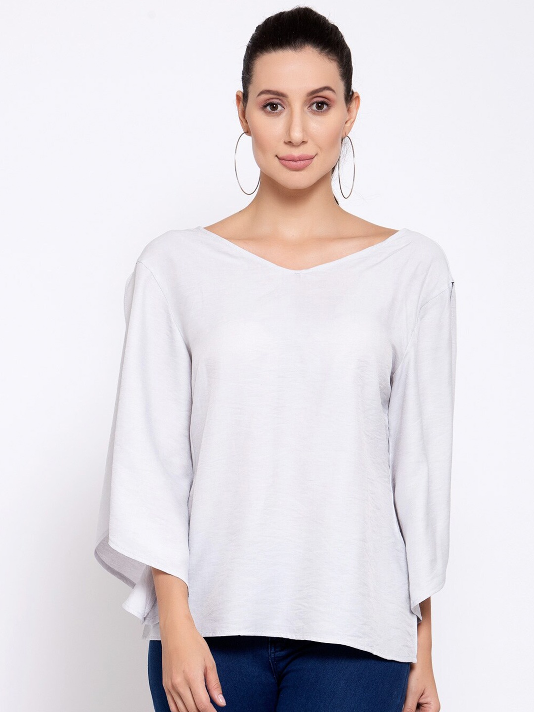 

iki chic V-Neck Slit Sleeves Top, Grey