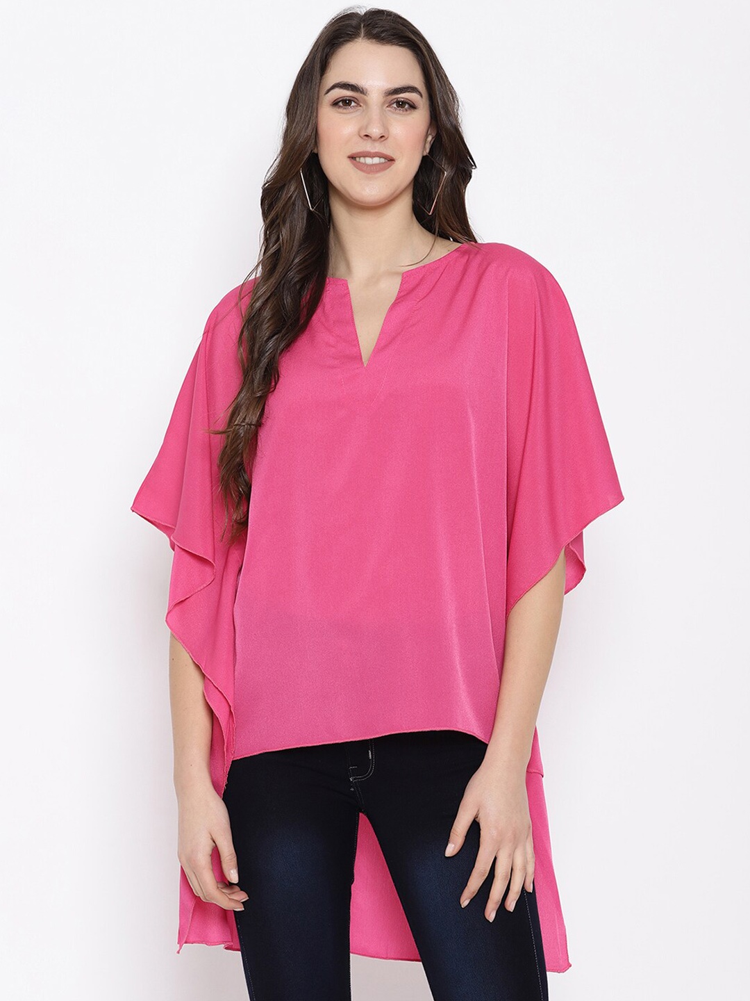 

iki chic V-Neck Loose Style High-Low Kaftan Top, Pink