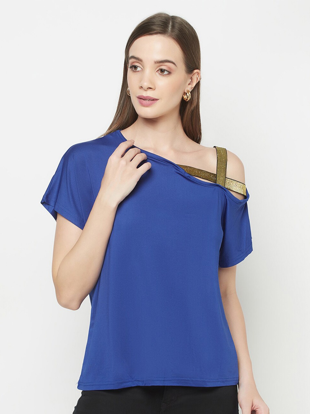 

iki chic Criss Cross Cold Shoulder Top, Blue