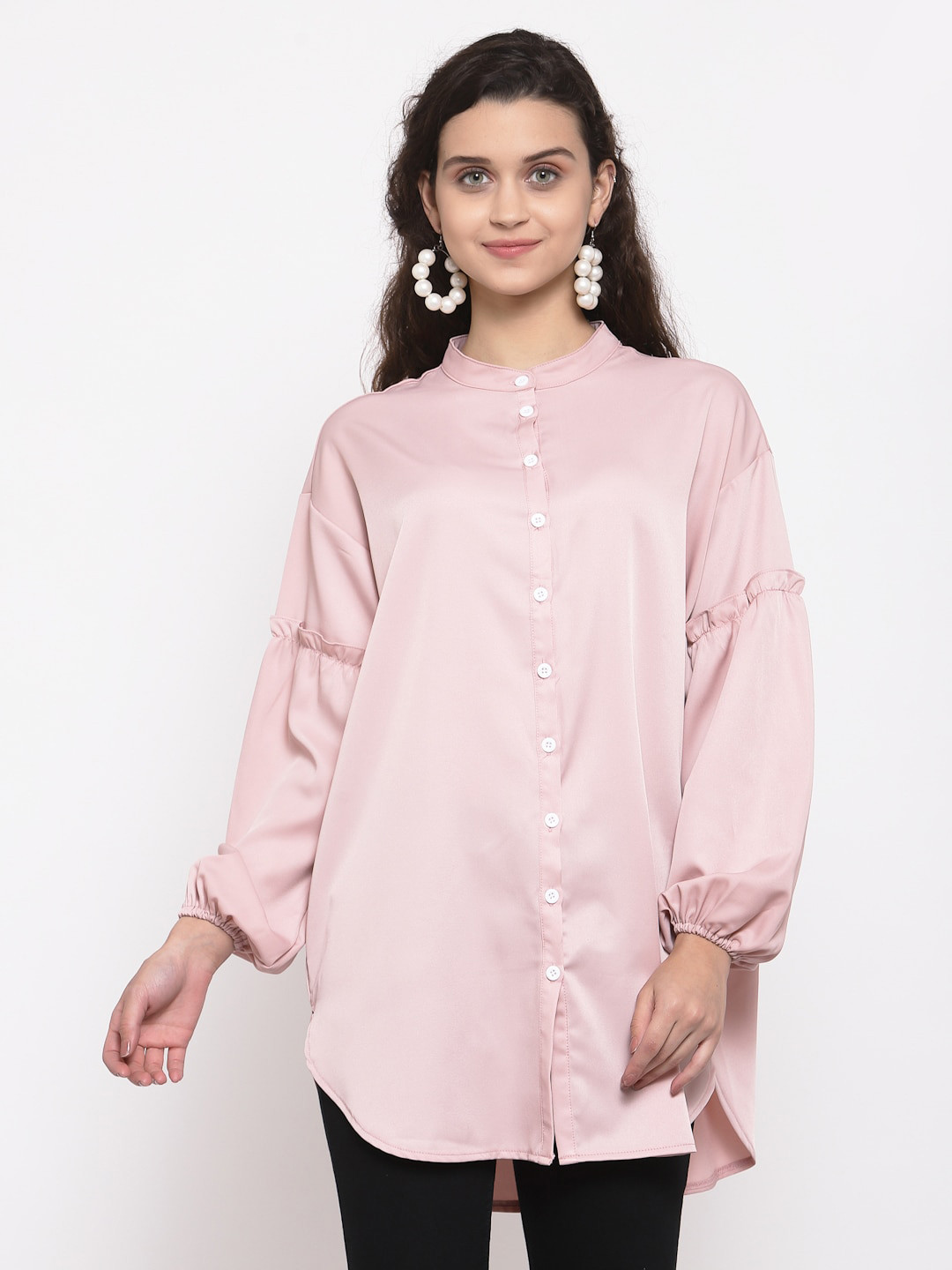 

iki chic Mandarin Collar Shirt Style Top, Pink
