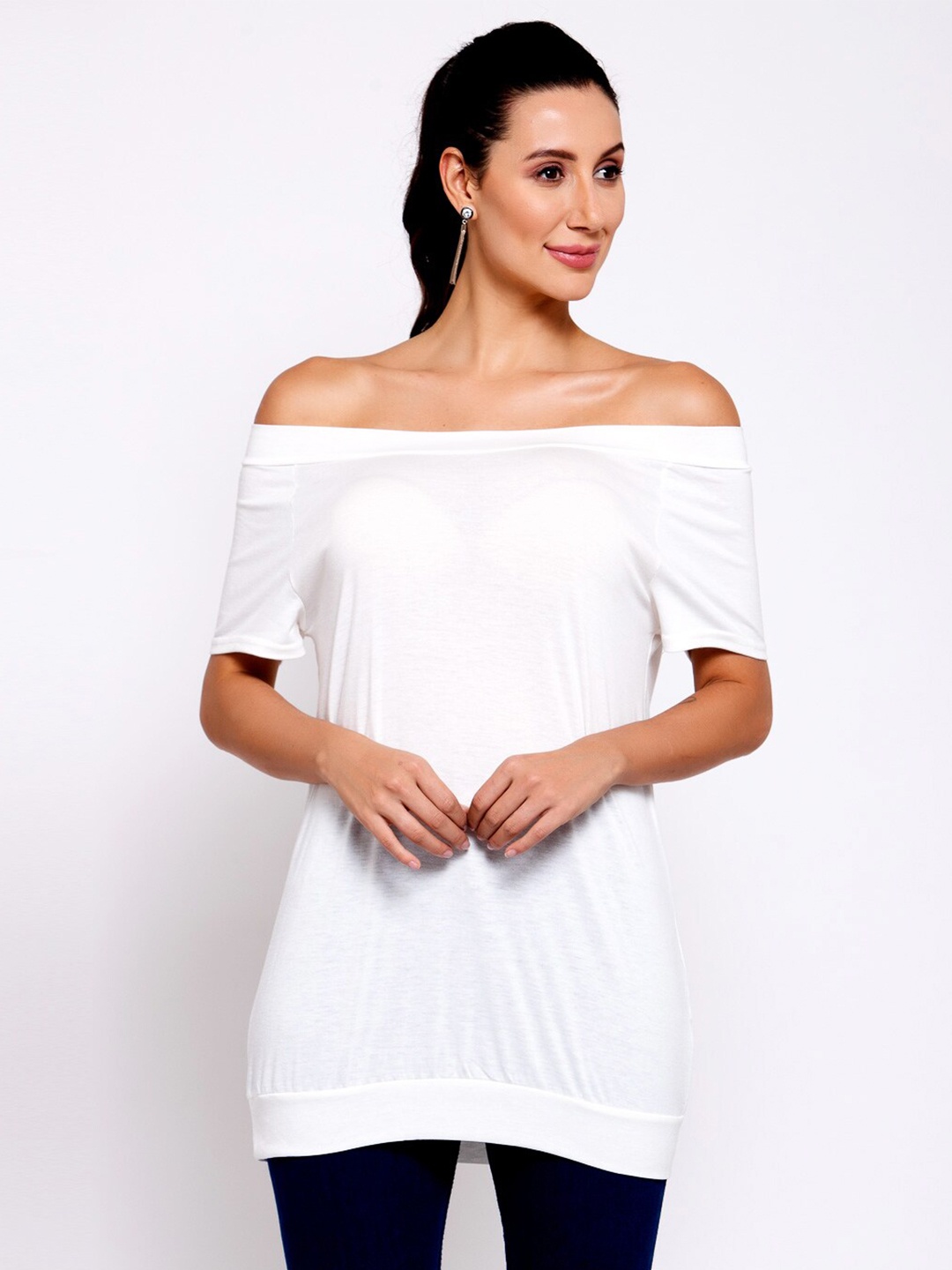 

iki chic Off-Shoulder Longline Bardot Top, White