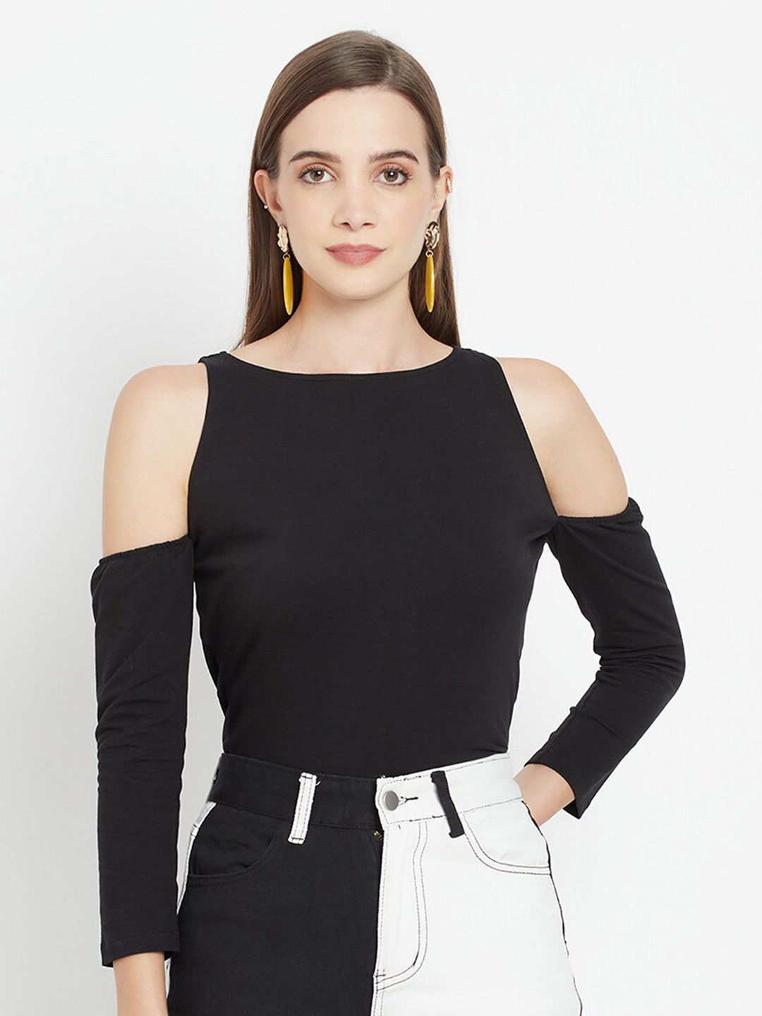 

iki chic Boat Neck Cold-Shoulder Sleeves Top, Black