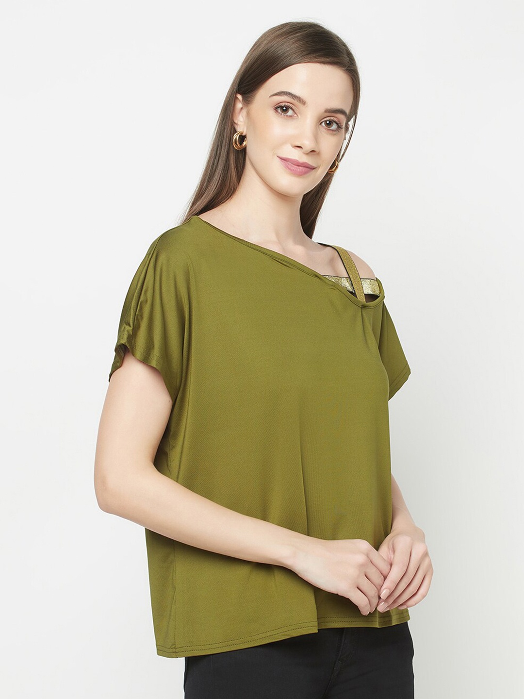 

iki chic Crisscross Cold Shoulder Extended Sleeves Knitted Top, Green