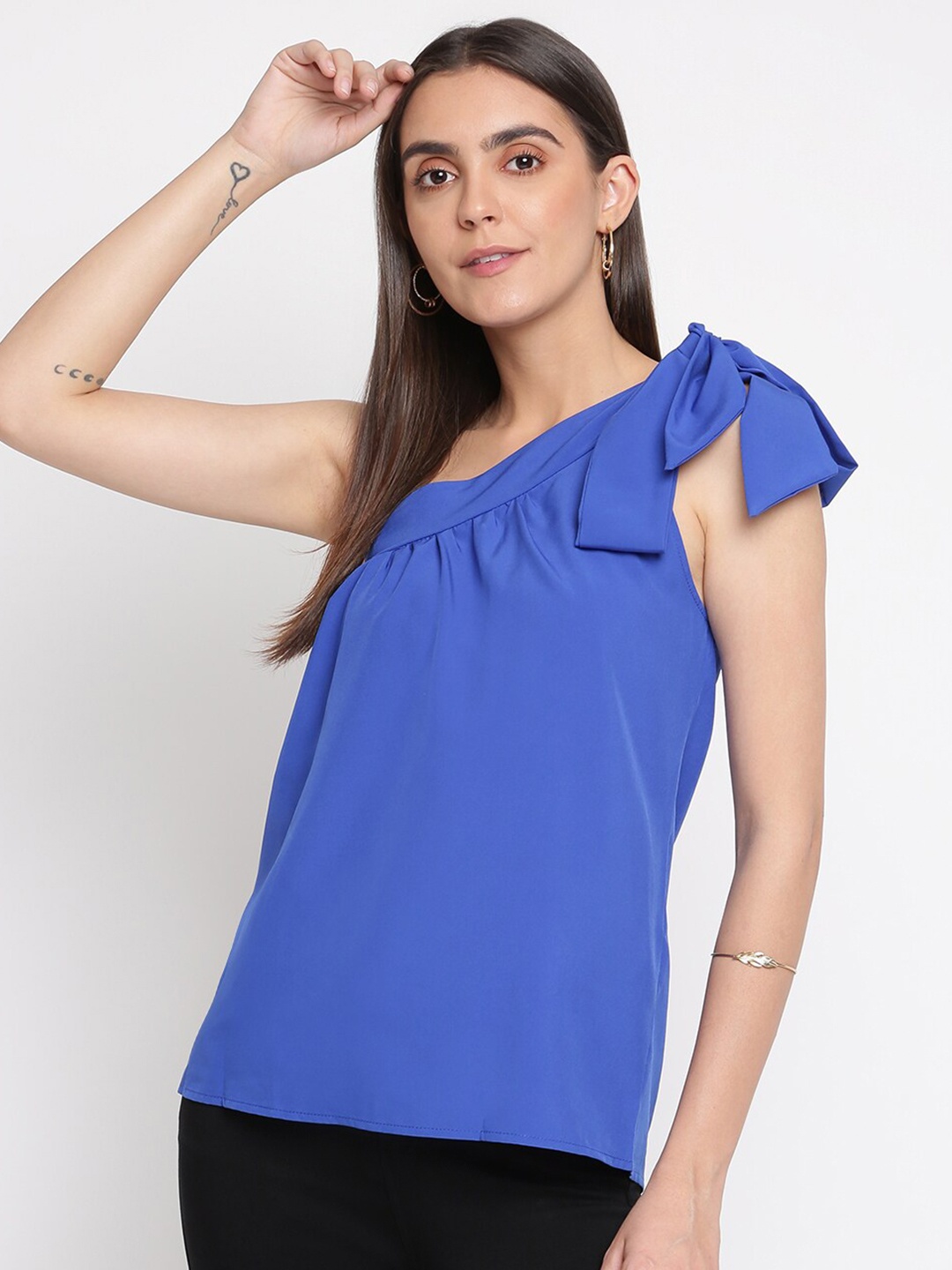

iki chic Blue One Shoulder Gathered Top