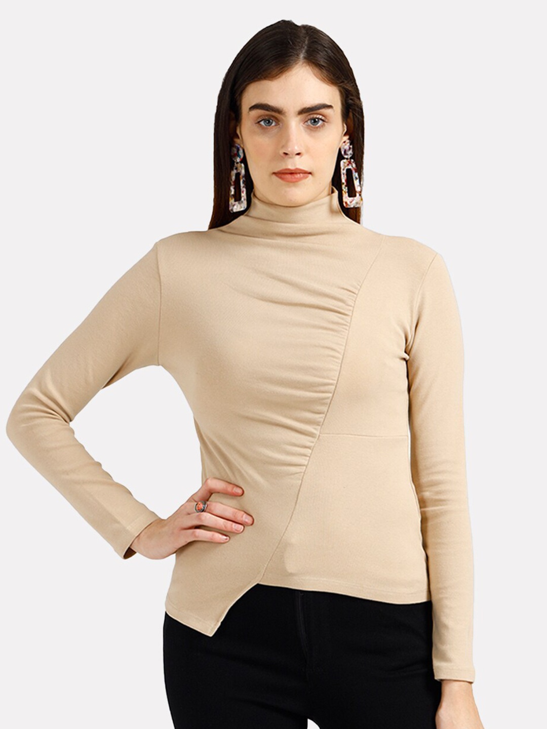 

iki chic High Neck Ruched Fitted Top, Khaki
