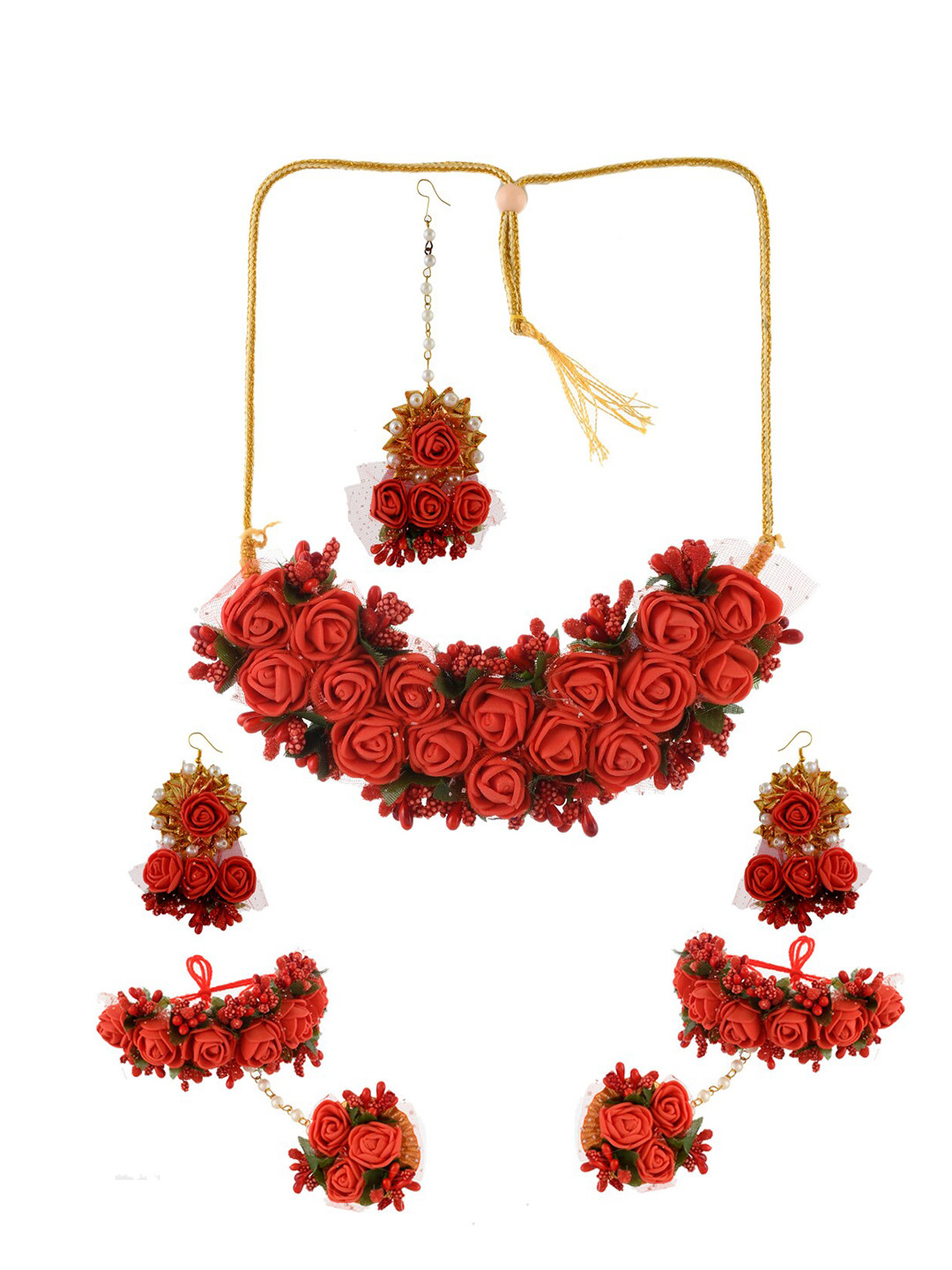 

Silvermerc Designs Floral Pearl-Beaded Jewellery Set, Red