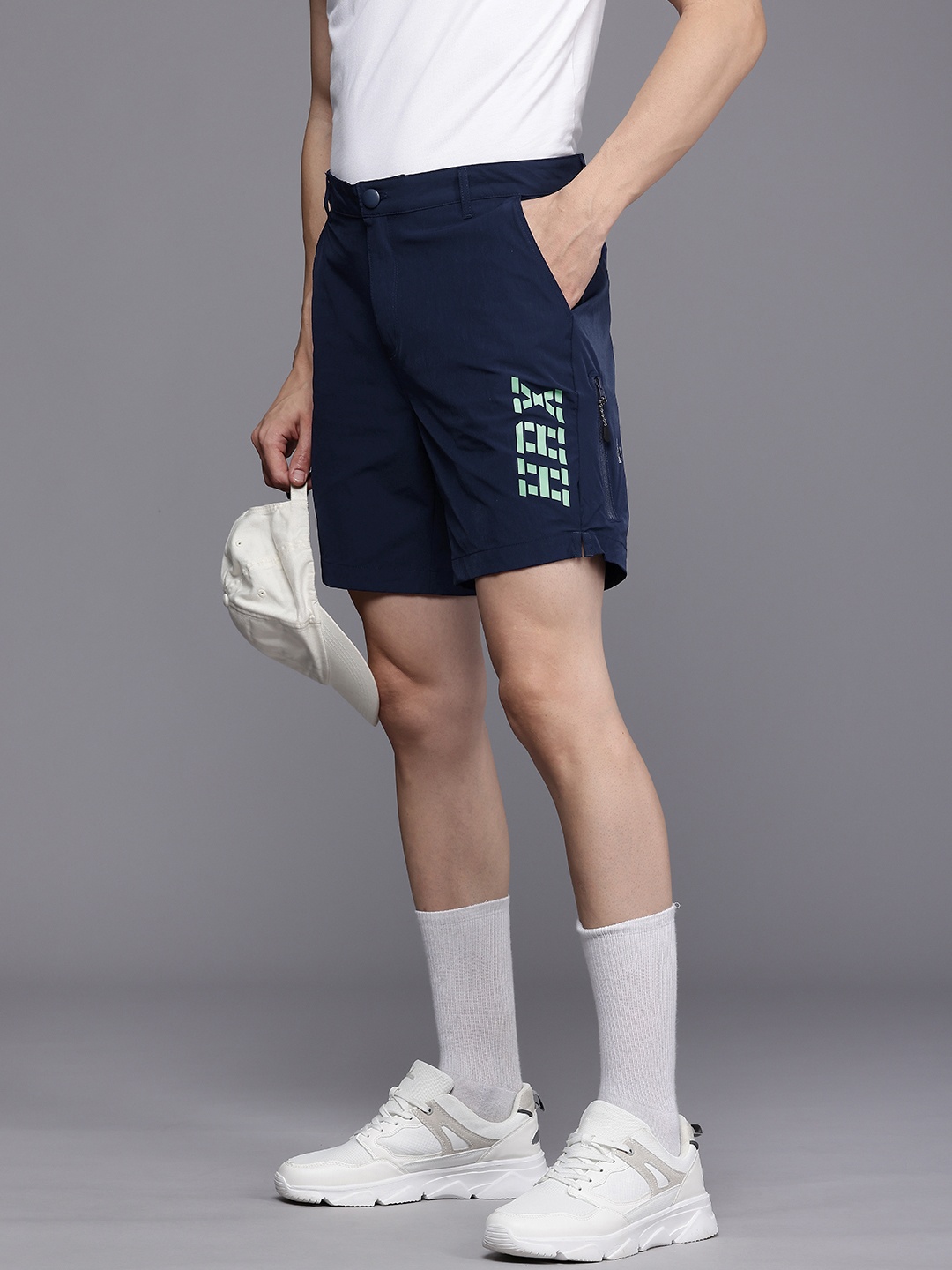 

HRXHRX by Hrithik Roshan Men Brand Logo Printed Rapid-Dry Outdoor Sports Shorts, Navy blue
