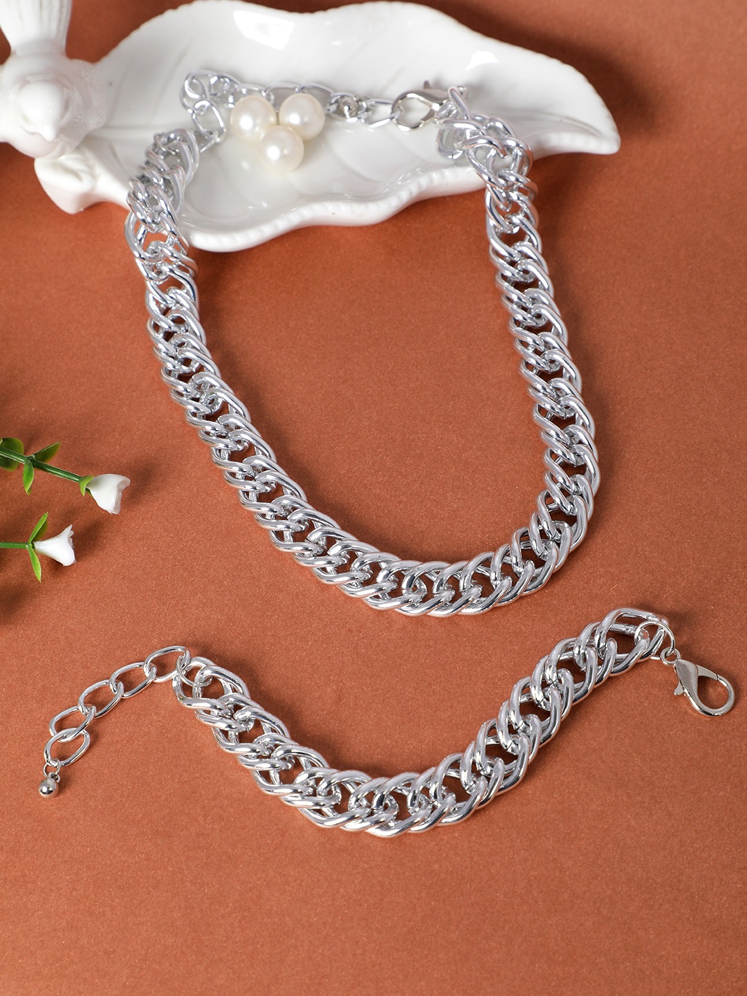 

AQUASTREET Silver-Plated Cuban Link Chain Jewellery Set