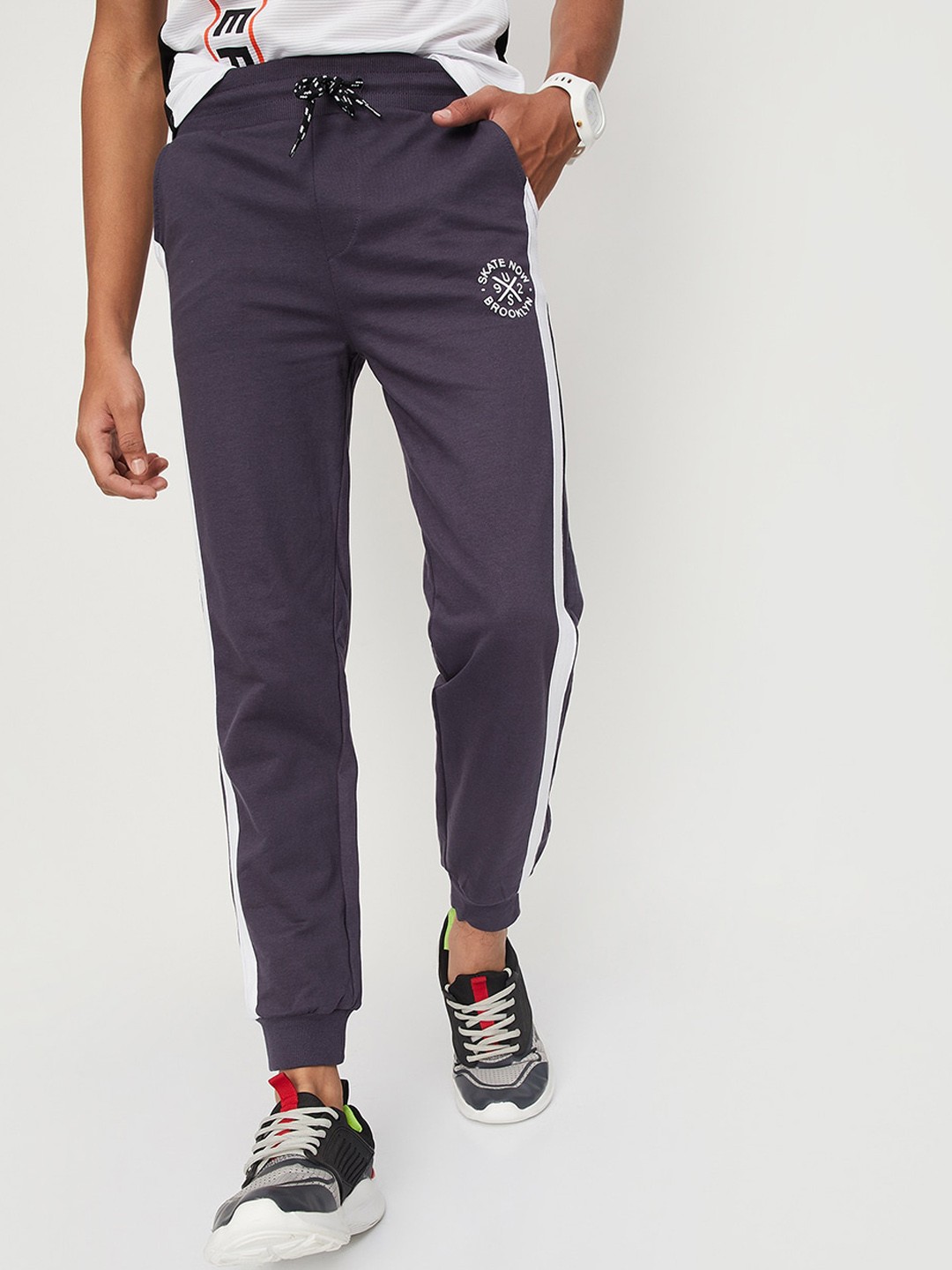 

max Boys Mid-Rise Pure Cotton Joggers, Grey