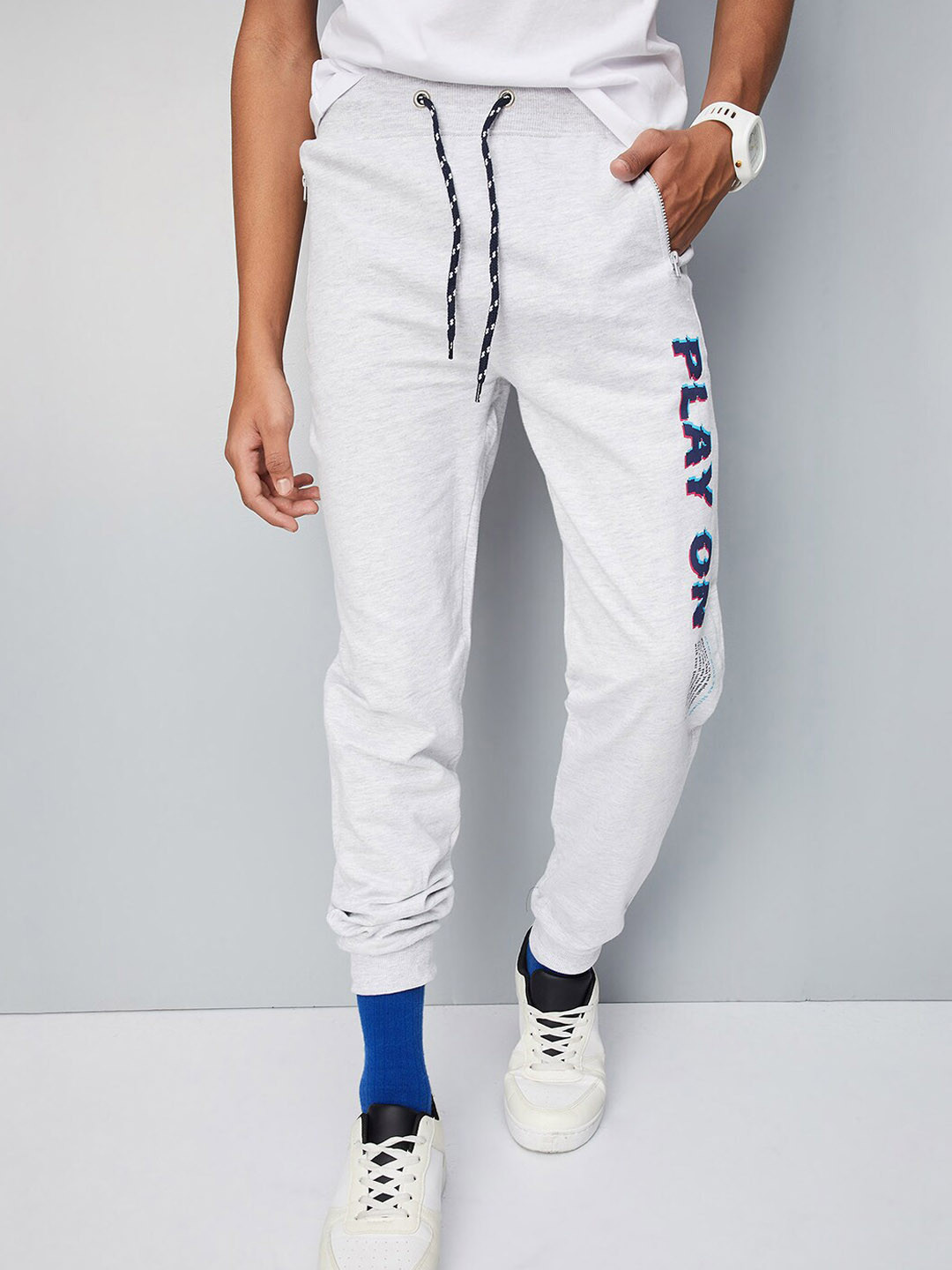 

max Boys Printed Cotton Mid-Rise Joggers, Grey