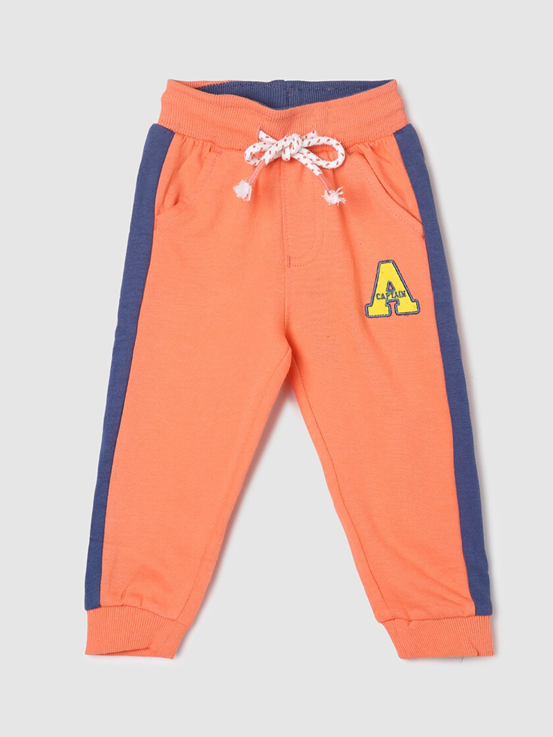 

max Infant Boys Pure Cotton Mid-Rise Joggers, Orange