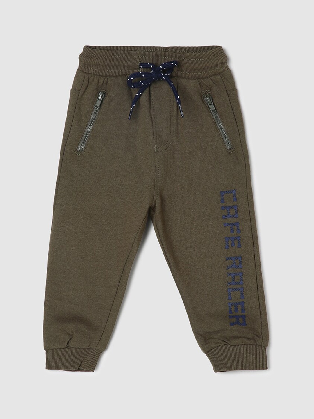

max Infant Boys Mid-Rise Pure Cotton Joggers, Olive