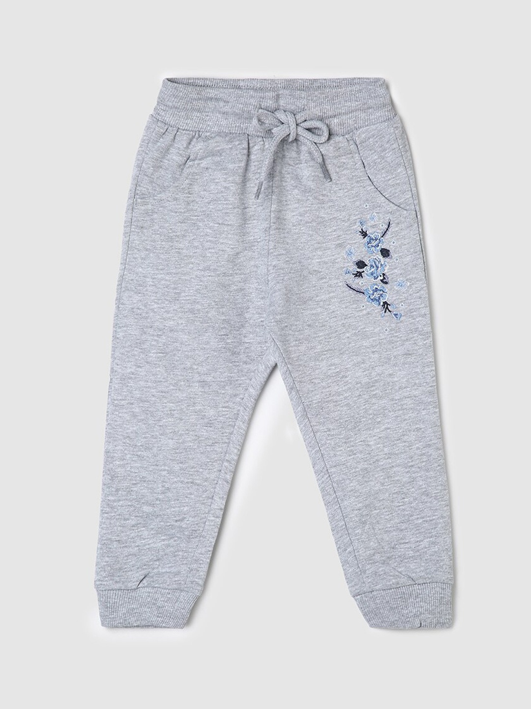 

max Infant Girls Mid-Rise Pure Cotton Joggers, Grey