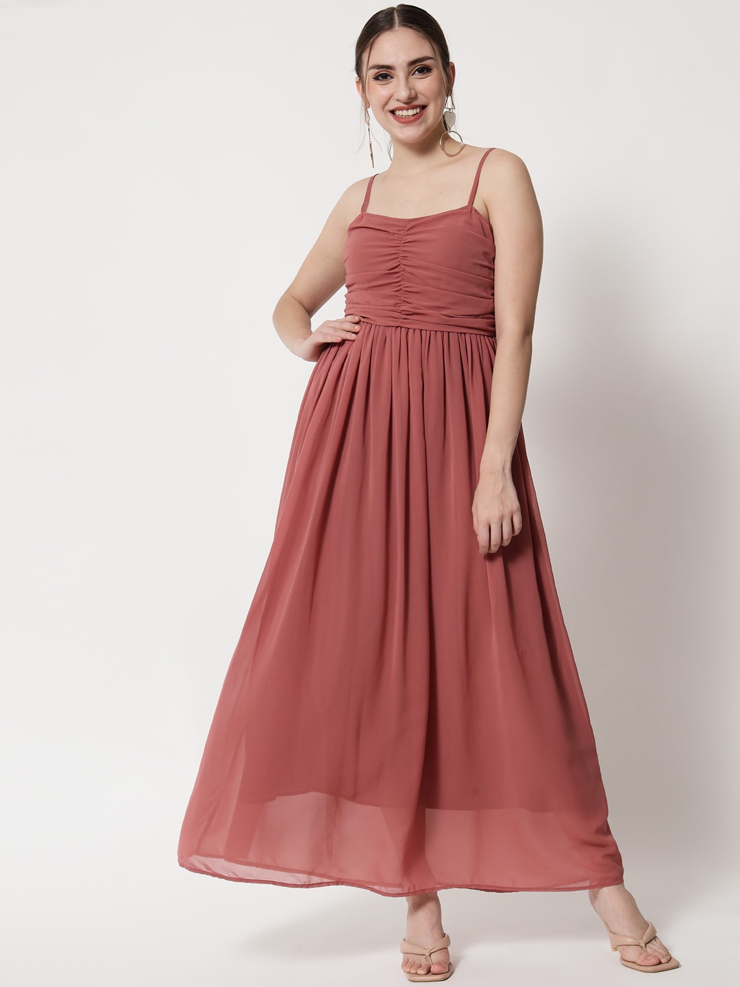 

Trend Arrest Shoulder Strap Ruched Fit & Flare Maxi Dress, Pink