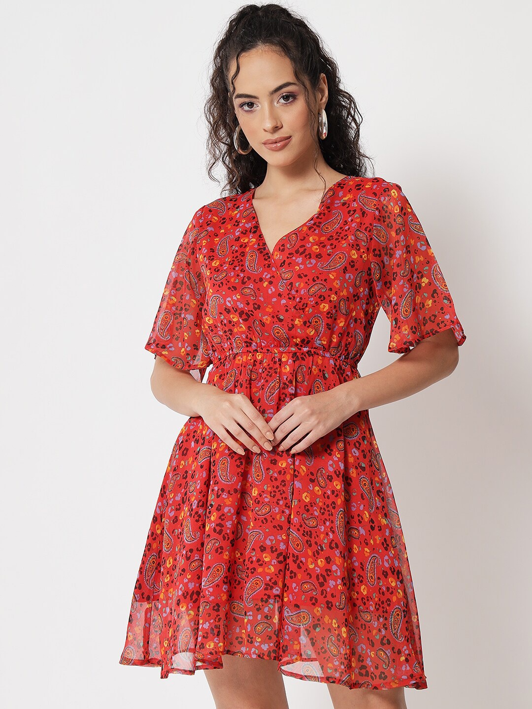 

Trend Arrest Floral Printed Fit & Flare Dress, Red