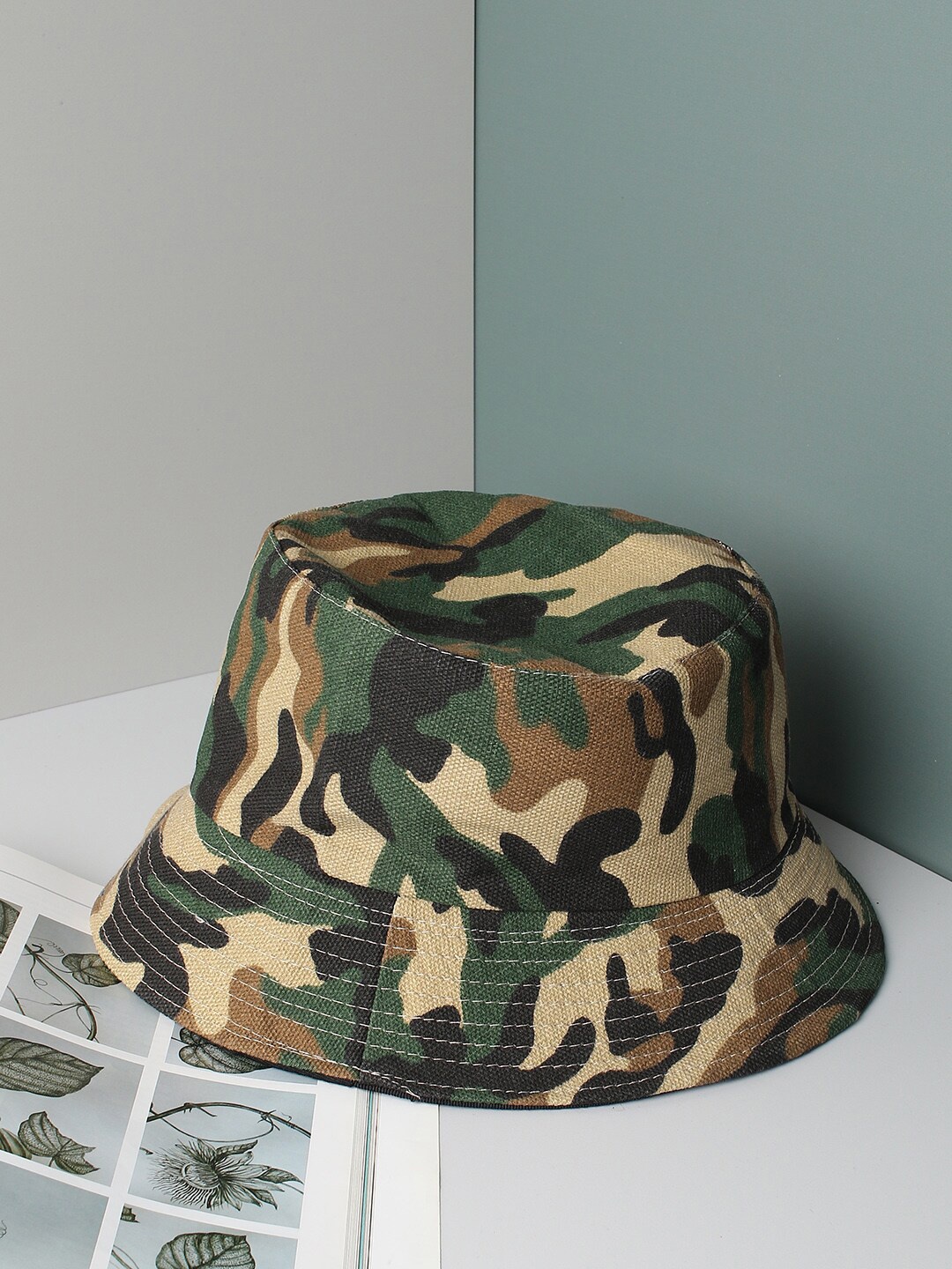 

HAUTE SAUCE by Campus Sutra Camouflage Printed Anti-Sweat Bucket Hat, Green