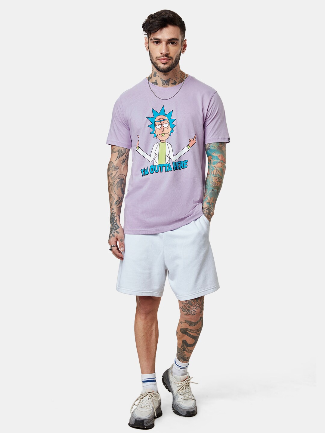 

The Souled Store Rick Printed Short Sleeve Round Neck Pure Cotton T-shirt, Lavender